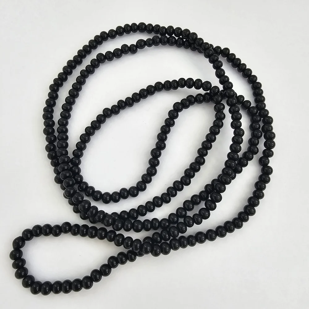 Black Small Glass Bead Long Necklace